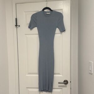 Ribbed Short-Sleeve Midi Dress - Blue